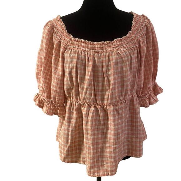 Old Navy Pink and White Plaid Boho Inspired Top Size L - Picture 1 of 11